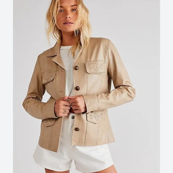 Free People We thefree crescent moon genuine leather jacket 17892